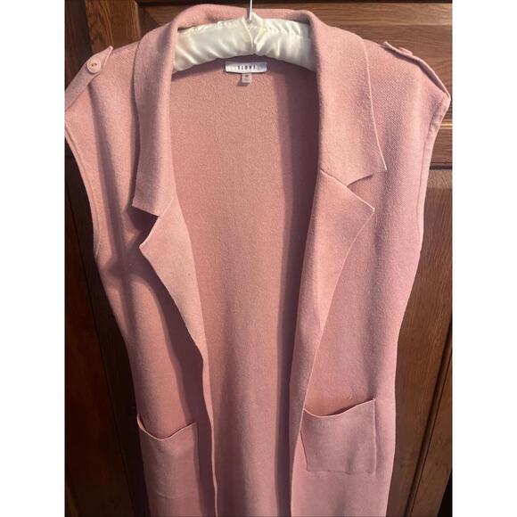 Sioni Open‎ Long Knit Vest Size M Pink/ Blush With Pockets *Designer - Picture 1 of 6